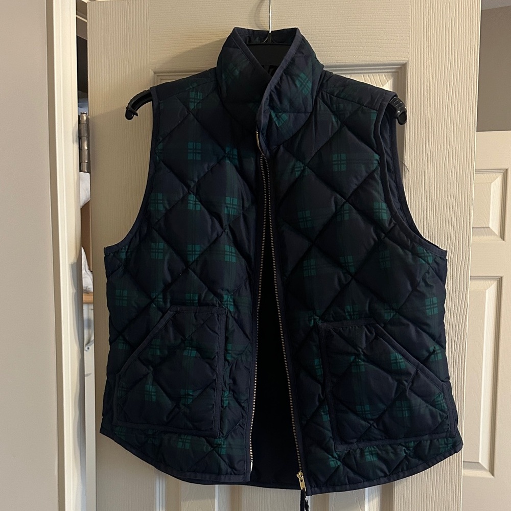 J. Crew Navy and Green Plaid Quilted Vest